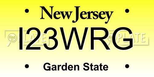 I23WRG New Jersey License Plate