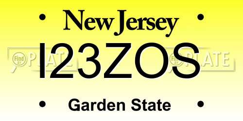 I23ZOS New Jersey License Plate