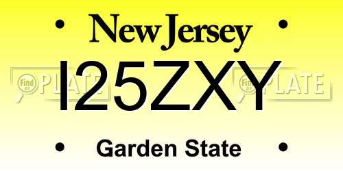 I25ZXY New Jersey License Plate