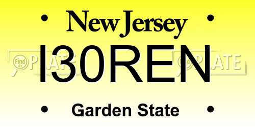 I30REN New Jersey License Plate