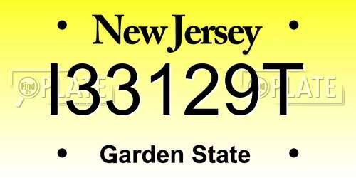 I33129T New Jersey License Plate
