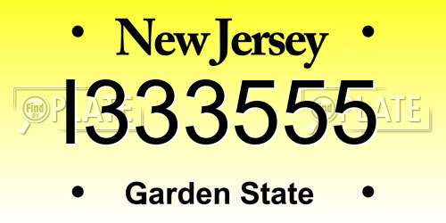 I333555 New Jersey License Plate