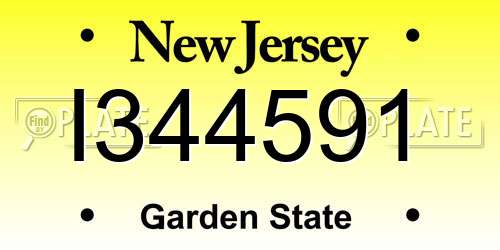 I344591 New Jersey License Plate
