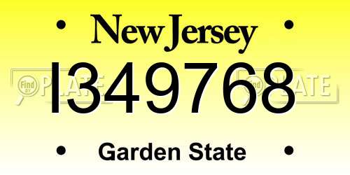 I349768 New Jersey License Plate