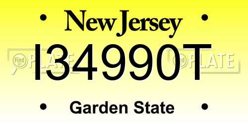 I34990T New Jersey License Plate