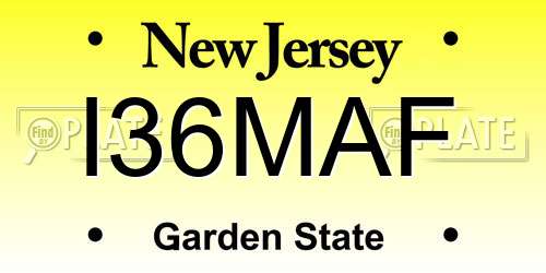 I36MAF New Jersey License Plate