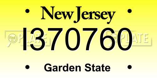 I370760 New Jersey License Plate