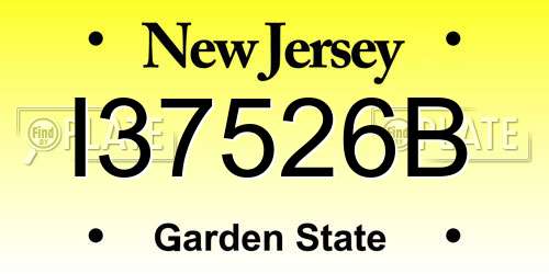 I37526B New Jersey License Plate