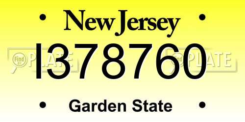I378760 New Jersey License Plate