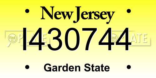 I430744 New Jersey License Plate
