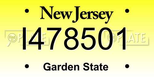 I478501 New Jersey License Plate