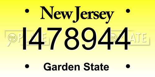 I478944 New Jersey License Plate
