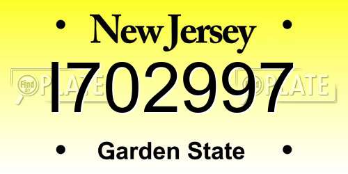 I702997 New Jersey License Plate