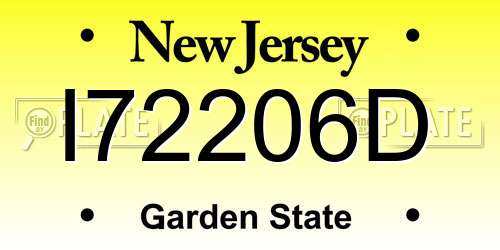 I72206D New Jersey License Plate