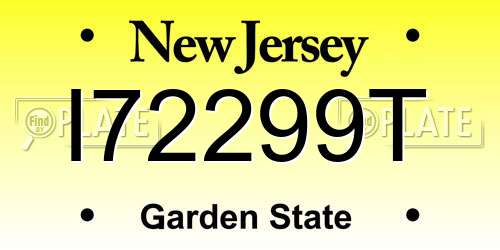 I72299T New Jersey License Plate
