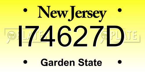 I74627D New Jersey License Plate