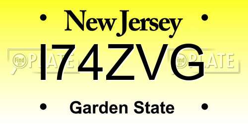 I74ZVG New Jersey License Plate