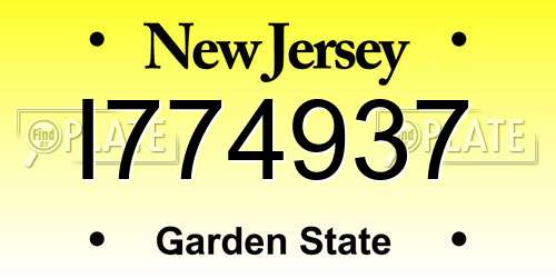 I774937 New Jersey License Plate