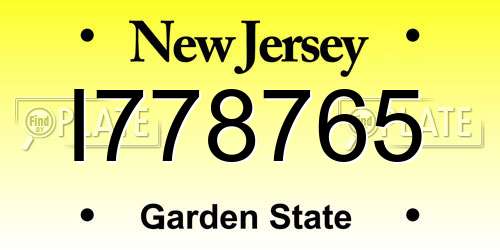 I778765 New Jersey License Plate