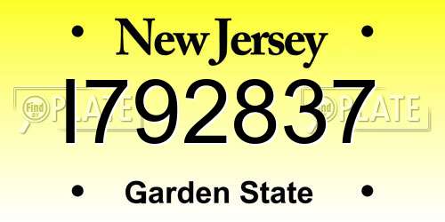 I792837 New Jersey License Plate