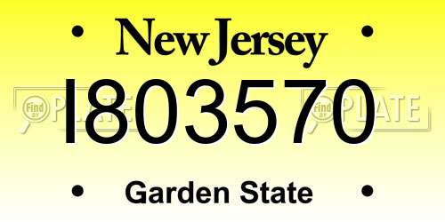 I803570 New Jersey License Plate