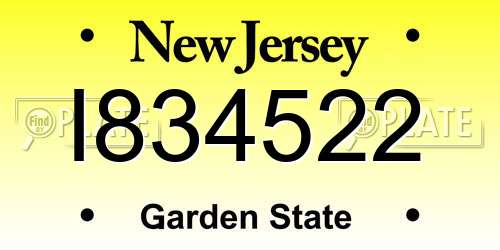 I834522 New Jersey License Plate
