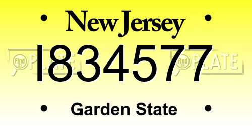 I834577 New Jersey License Plate