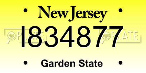 I834877 New Jersey License Plate