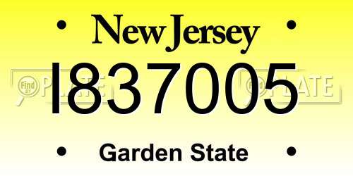 I837005 New Jersey License Plate