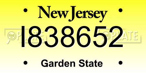 I838652 New Jersey License Plate