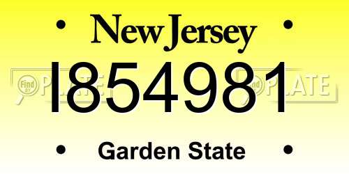 I854981 New Jersey License Plate