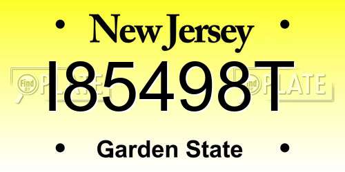 I85498T New Jersey License Plate
