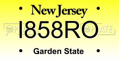 I858RO New Jersey License Plate