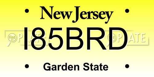 I85BRD New Jersey License Plate