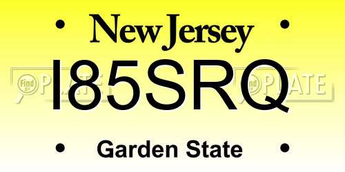 I85SRQ New Jersey License Plate