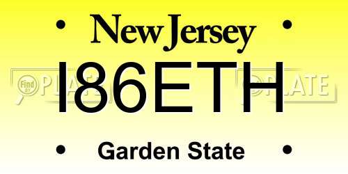 I86ETH New Jersey License Plate