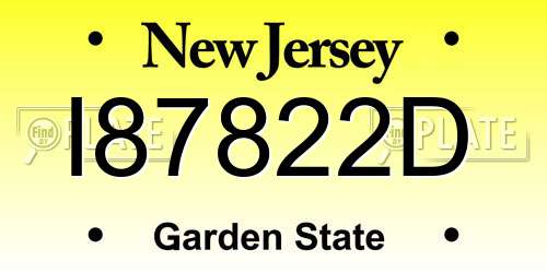 I87822D New Jersey License Plate