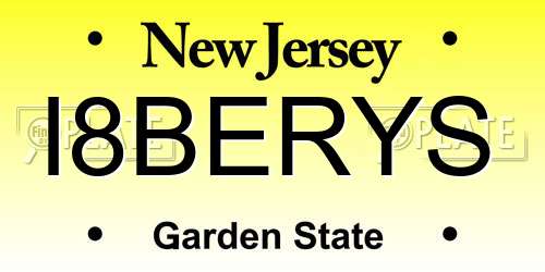 I8BERYS New Jersey License Plate