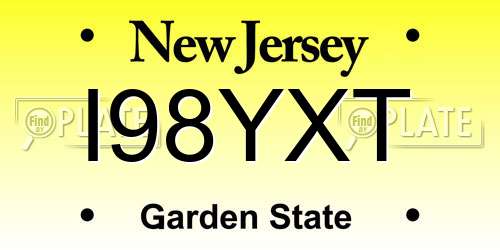 I98YXT New Jersey License Plate