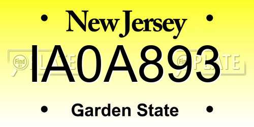 IA0A893 New Jersey License Plate