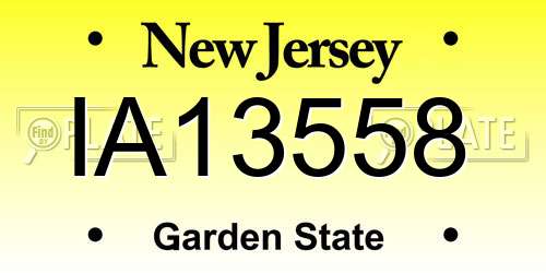 IA13558 New Jersey License Plate
