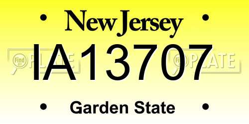 IA13707 New Jersey License Plate