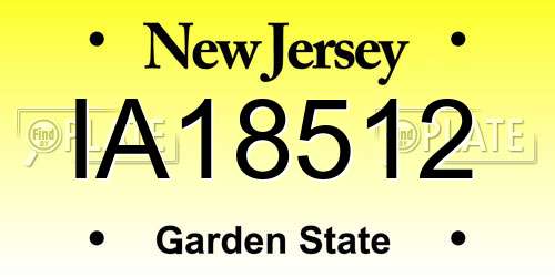 IA18512 New Jersey License Plate