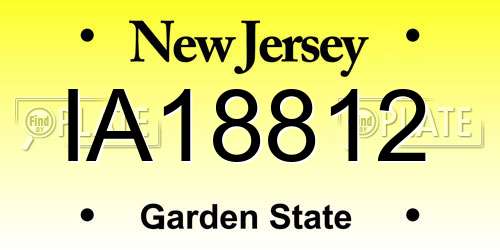 IA18812 New Jersey License Plate