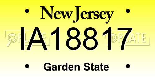 IA18817 New Jersey License Plate