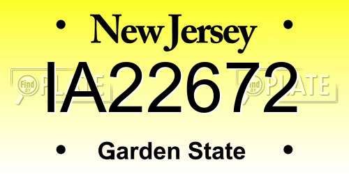 IA22672 New Jersey License Plate
