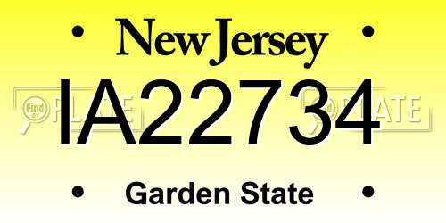 IA22734 New Jersey License Plate