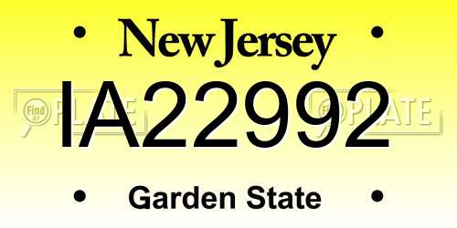 IA22992 New Jersey License Plate