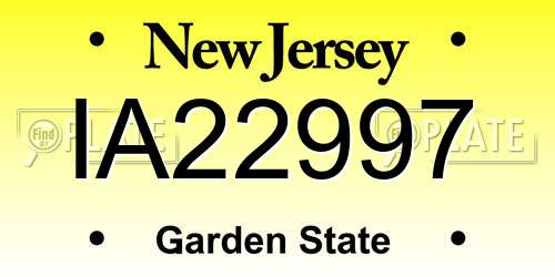 IA22997 New Jersey License Plate