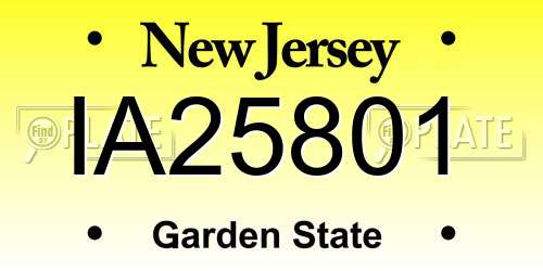 IA25801 New Jersey License Plate